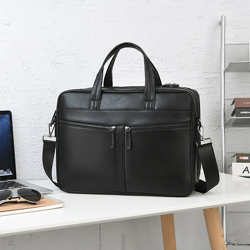Men's Business Briefcase Urban Minimalist PU Leather Laptop Bag Wear-Resistant Commuting Handbag For Men