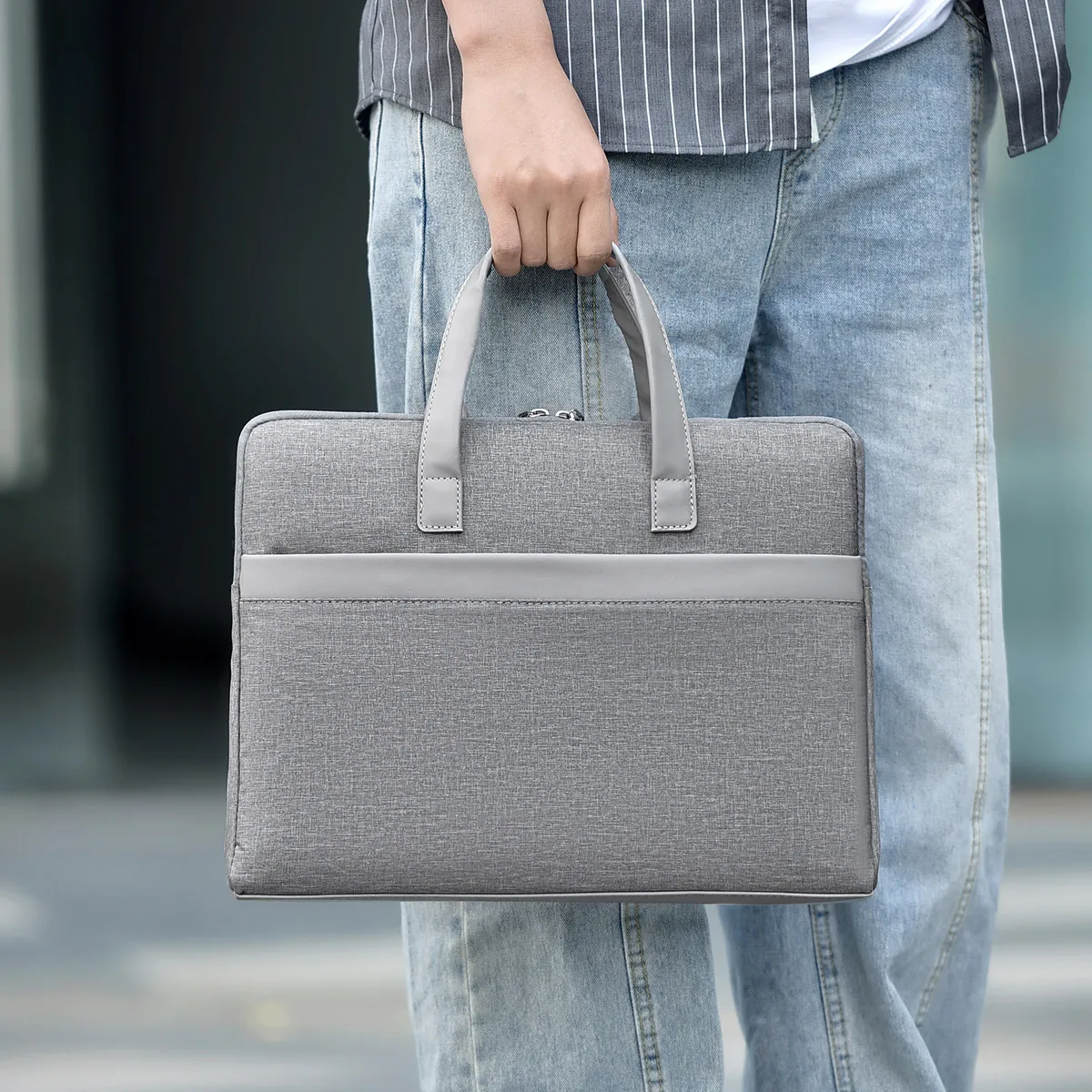 Geschäftlich Minimalistisch Laptoptasche Große Kapazität Wasserdicht Aktentasche Tragbare Dokumententasche Mit Griffen Und Reißverschluss