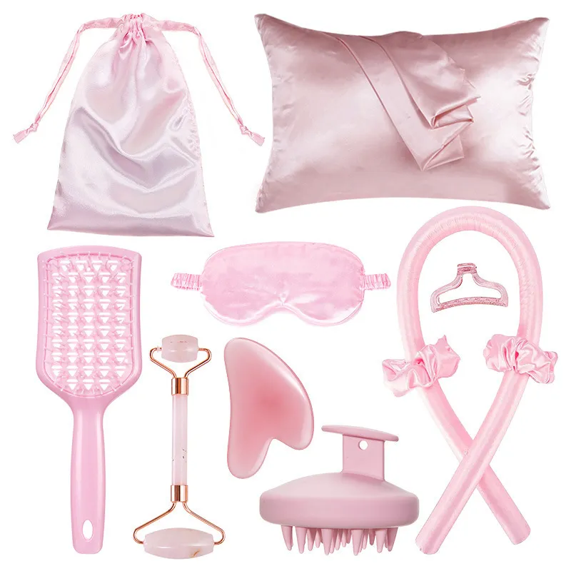 Heatless Hair Curler Set With Fabric Foam Roller Ribbon Satin Scrunchies Claw Clip Sleeping Bonnet Comb Hair Styling Tools