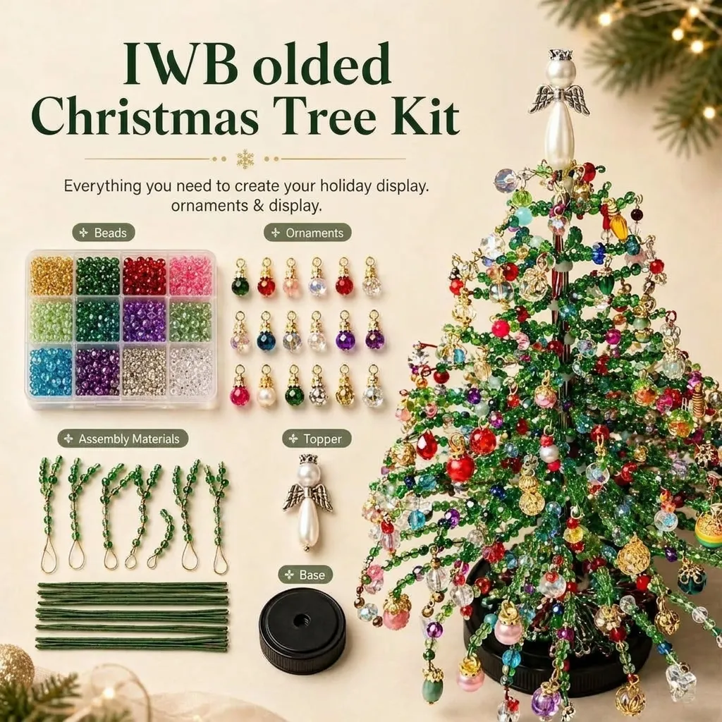 DIY Beaded Christmas Tree Craft Kit Colorful Glass Beads Metal Wire Handcrafted Seasonal Tabletop Tree Decoration Kit With LED Light