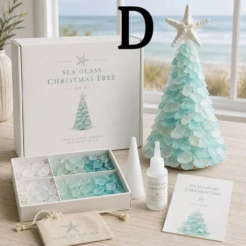 Sapin de Noël en Verre de Mer DIY Thème Océan Côtier Décoration de Noël Artisanale Avec Fragments de Verre Étoile de Mer Colle et Manuel