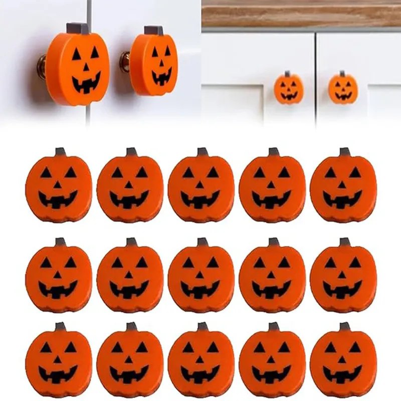 Halloween Pumpkin Cabinet Door Knobs Cute Orange Plastic Drawer Pulls Decorative Furniture Knobs For Home Decor