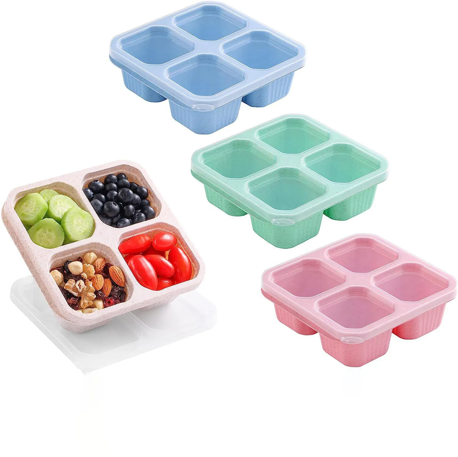 Weizenstroh Vier Fächer Lunchbox Mit Deckel Tragbare Bento Box Lebensmittel Aufbewahrungsbehälter Snack Teller Küche Geschirr