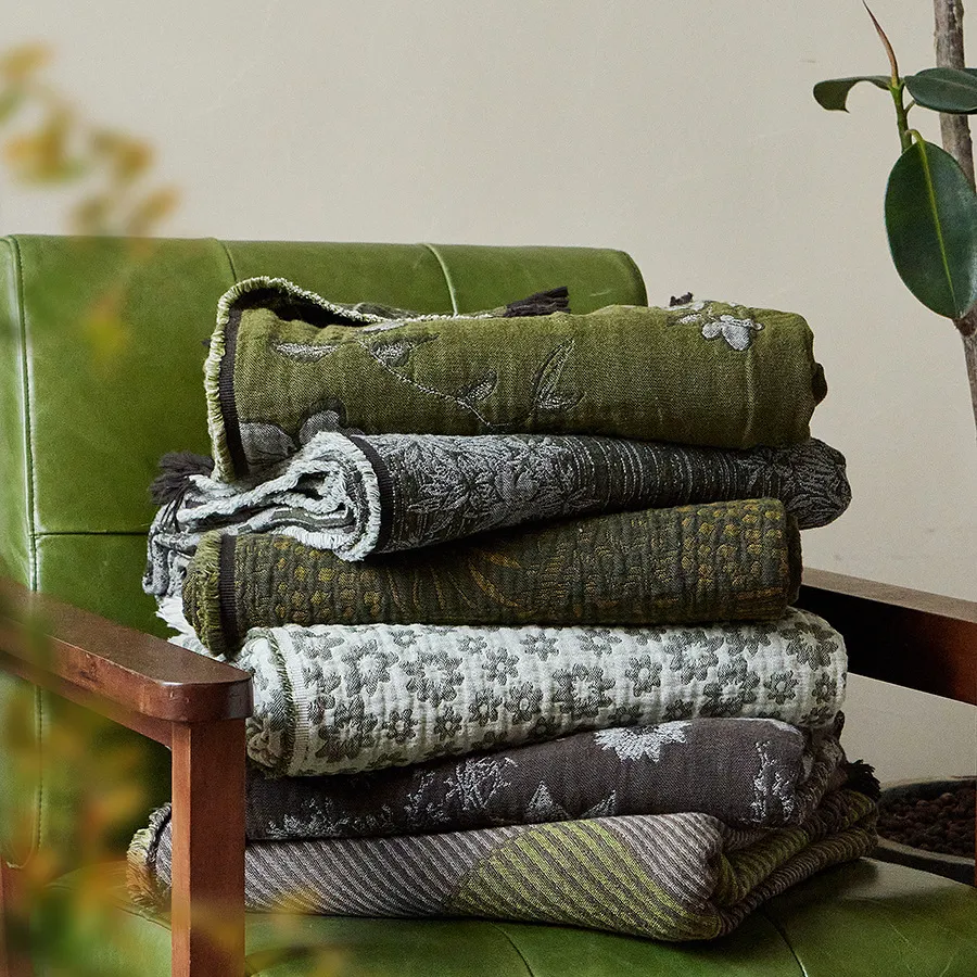Vintage Old Money Style Pure Cotton Jacquard Blanket Casual Fringe Sofa Throw For Office Nap Home Decor