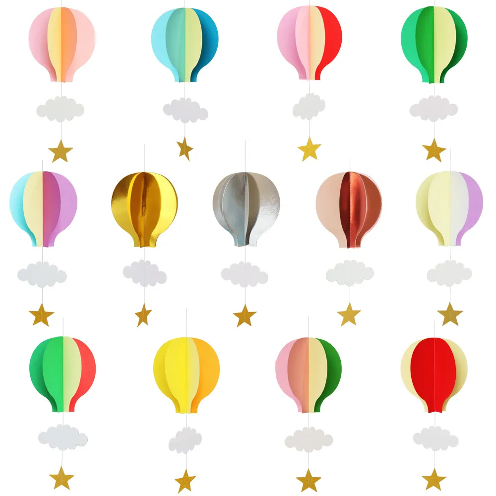 3D Hot Air Balloon Paper String Garland Hanging Ornament Children Room Birthday Party Decorative Backdrop Supplies