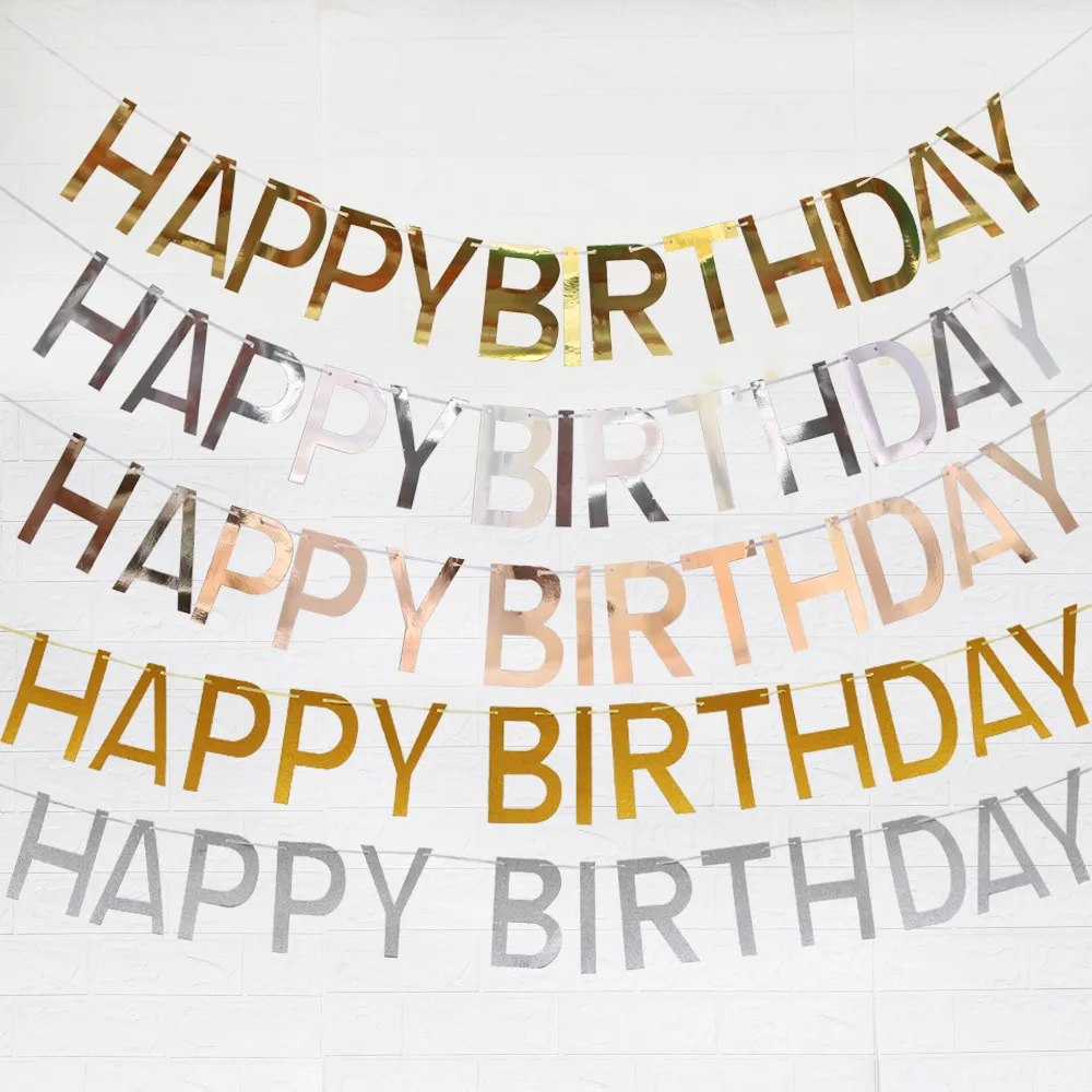 Happy Birthday Banner Mirror Glitter Paper Letter Bunting Garland Hanging Decorations For Kids Adult Birthday Party Supplies