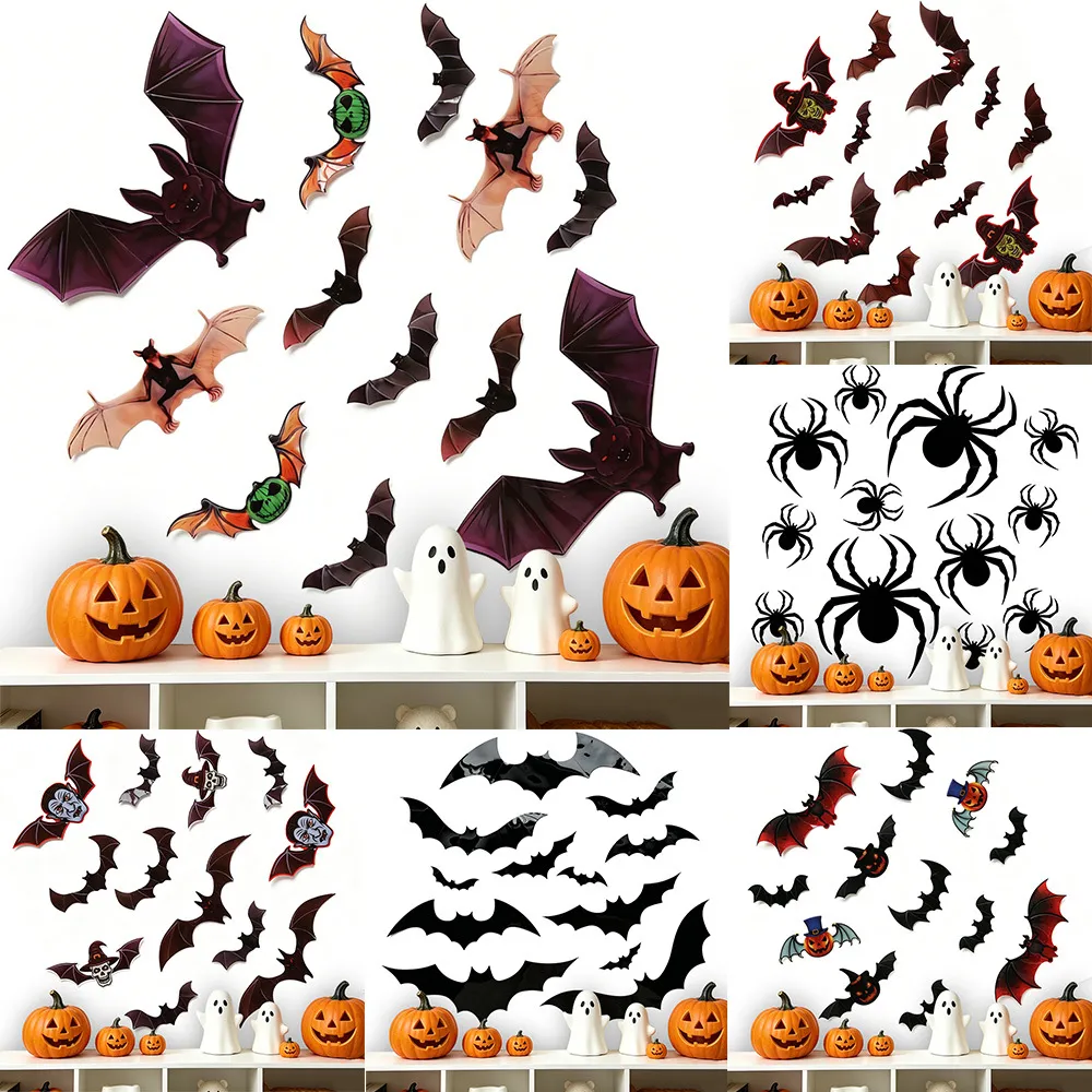 Halloween 3D Νυχτερίδα Αράχνη Αυτοκόλλητα Τοίχου Αδιάβροχα PET Αφαιρούμενα Διακοσμητικά Πάρτι