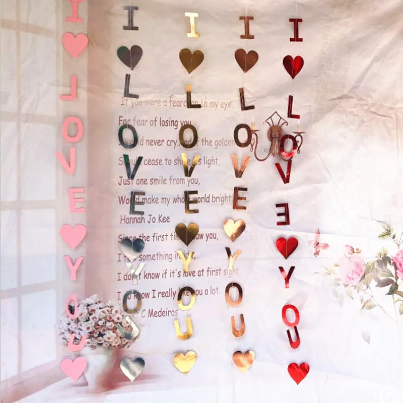 San Valentín Boda Fiesta Decoración Corazón Letra Papel Guirlande I Love You Bandera Colgante