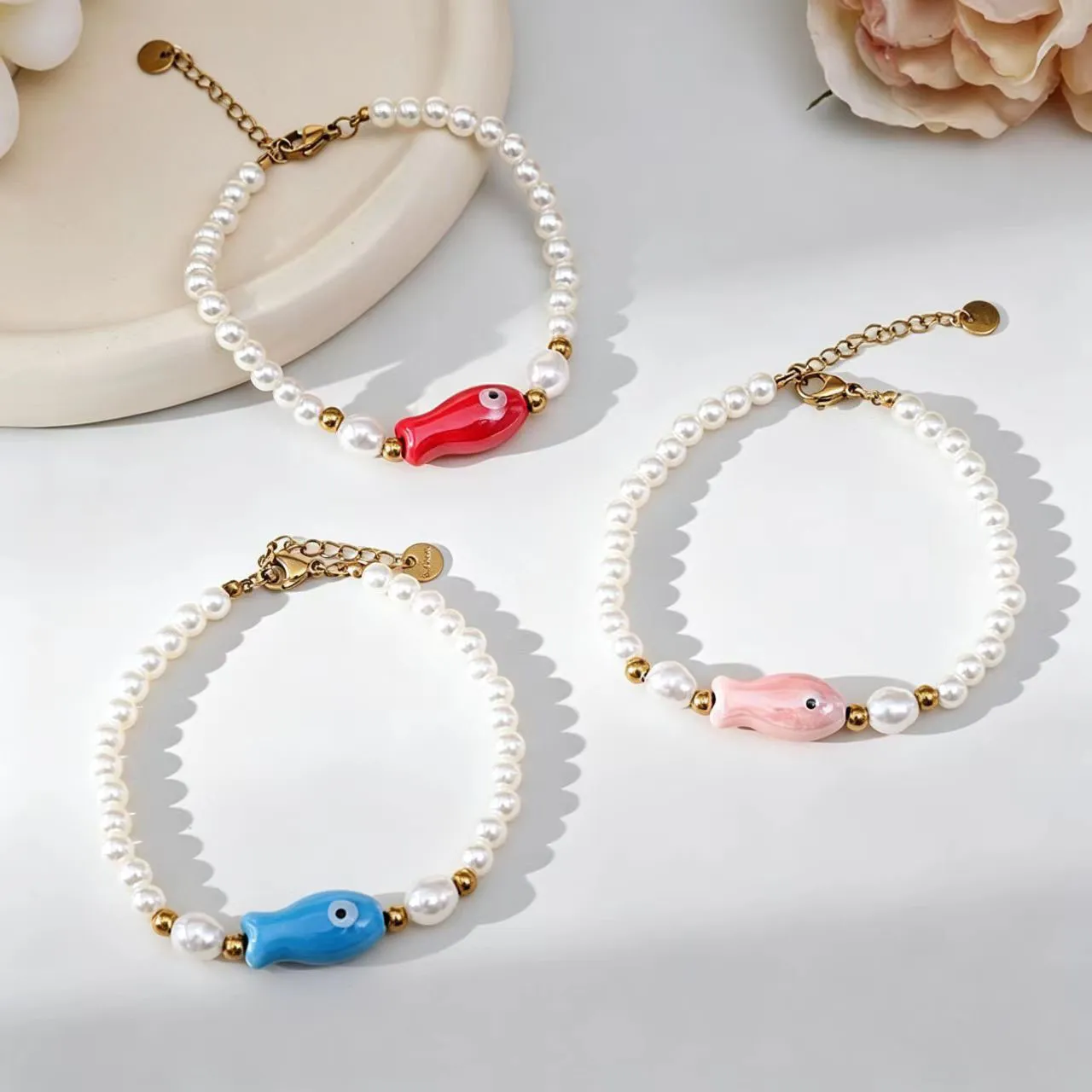 Bracelet En Perles Naturelles Et Acier Inoxydable Fait Main Pour Femmes Style Bohémien Plage Poisson Conque Pendentif Bijoux Cadeau