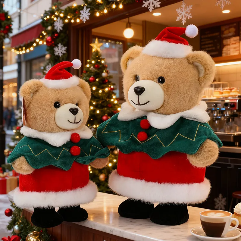 Cute Standing Christmas Bear Plush Toy Stuffed Animal Holiday Festival Decor Soft Doll Gift For Kids And Friends