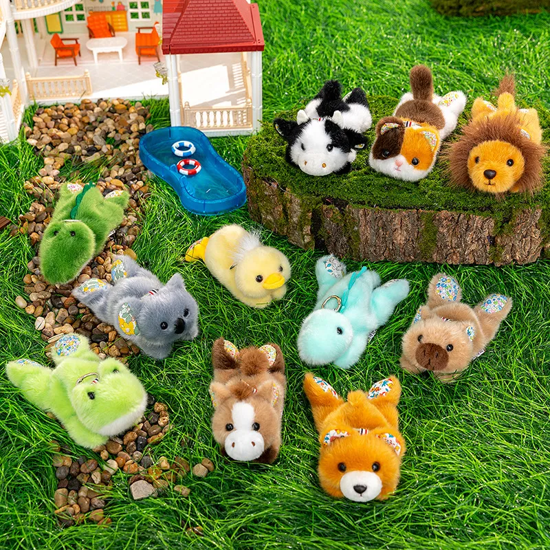 Cute Cartoon Floral Ear Plush Animal Stuffed Toy Keychain Soft Decompression Doll Birthday Gift Plushie Bag Pendant