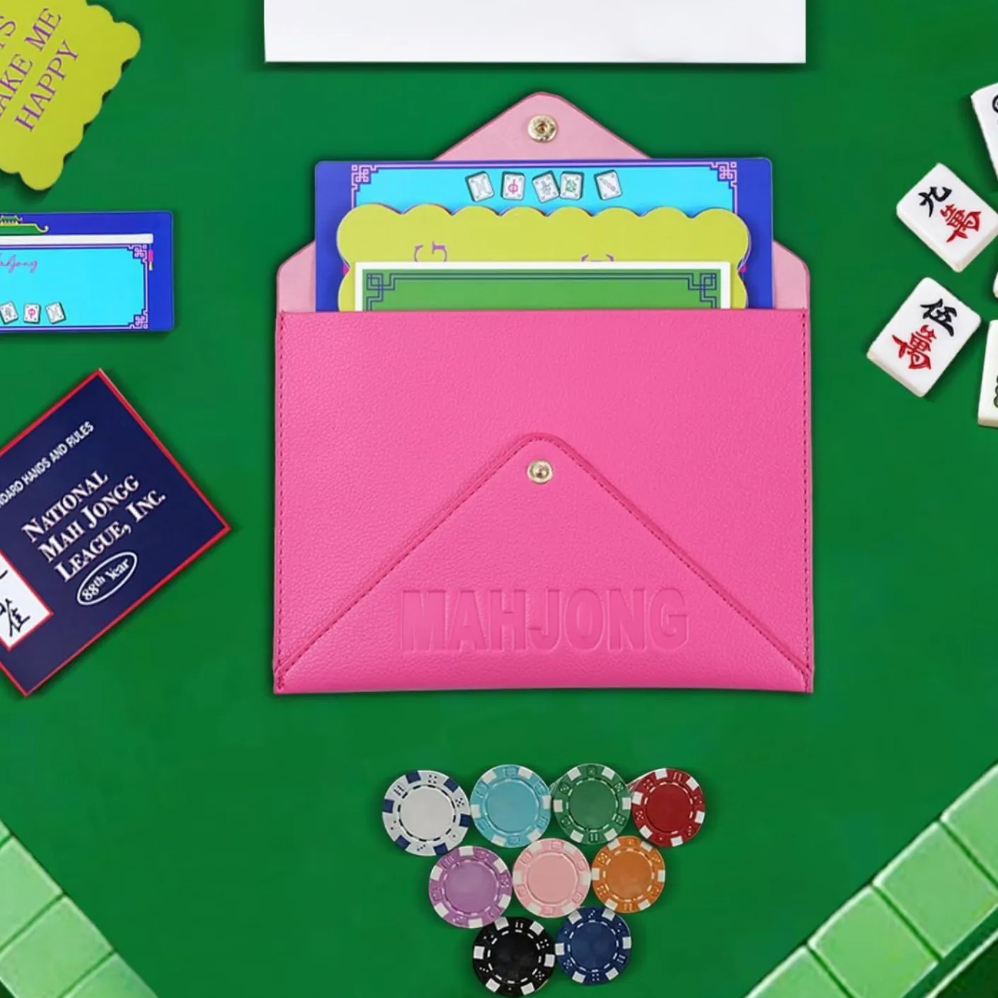 PU Leather Mahjong Card Storage Bag Travel Clutch Pouch Waterproof Envelope Organizer Bag with Metal Snap Button