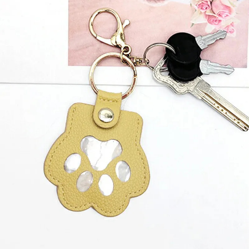 Cute Cat Paw PU Leather Keychain Photo Holder Pet Hair Storage Key Ring Cute Animal Bag Pendant Car Key Accessories