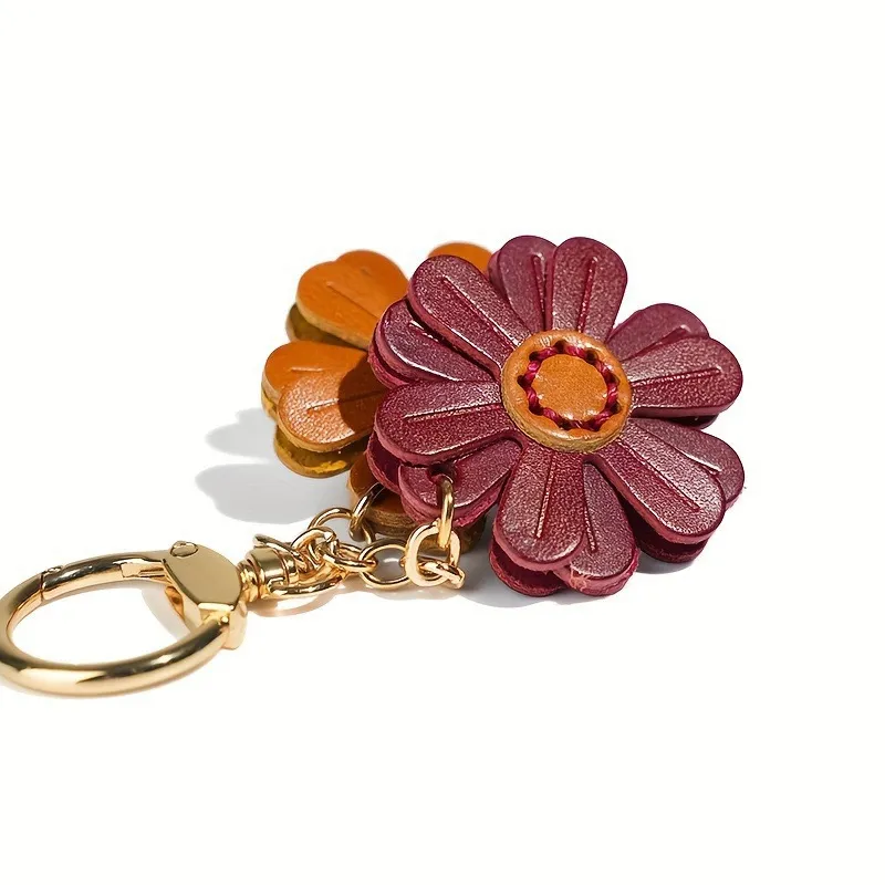 Portachiavi Girasole Carino in Pelle PU Ciondolo Borsa Margherita Fiore Doppio Strato Anello Chiave Auto Carino Per Donna Accessori