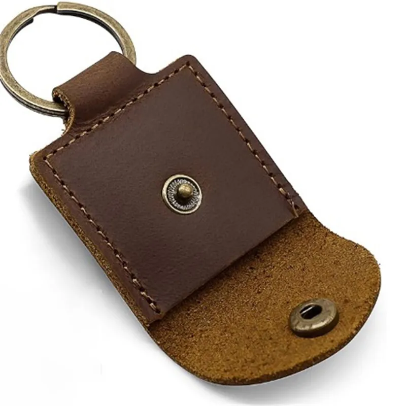 Genuine Leather Guitar Pick Holder Portable Vintage Cowhide Plectrum Case With Key Ring Music Instrument Accessories