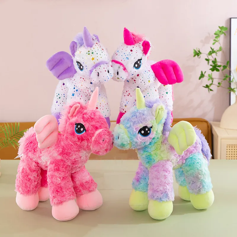 Cute Angel Unicorn Plush Toy Rainbow Pony Stuffed Animal Doll Soft Cuddly Pillow Home Decor Kids Gift