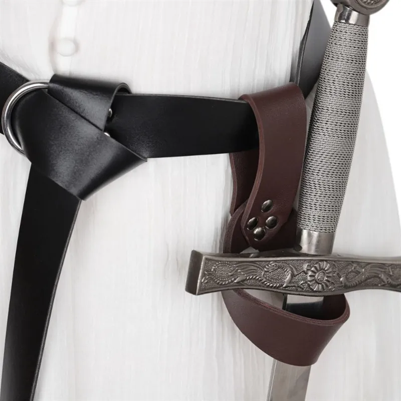 Medieval Retro PU Leather Sword Frog Scabbard Ring Holster Cosplay Weapon Accessories