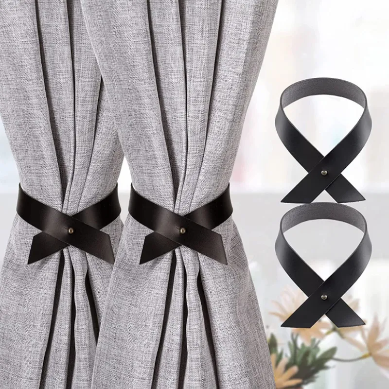 Nordic Style PU Leather Curtain Tieback Punch Free Home Window Curtain Strap Decorative Holdback Buckle Rope Accessory