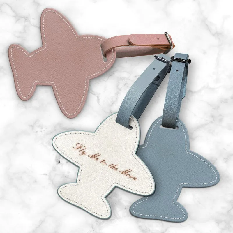Étiquette de Bagage en Cuir PU Forme Avion Minimaliste Porte-Étiquette d'Identification de Valise de Voyage