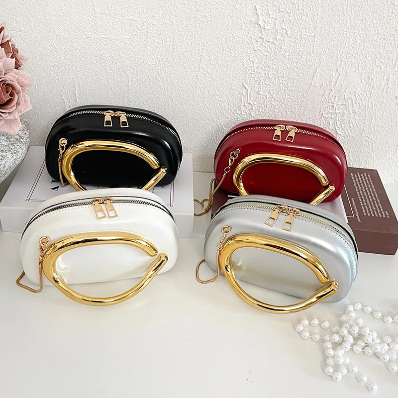 Women's Fashion Minimalist Shoulder Crossbody Bag EVA Mini Handbag With Metal Ring Handle And Chain Strap