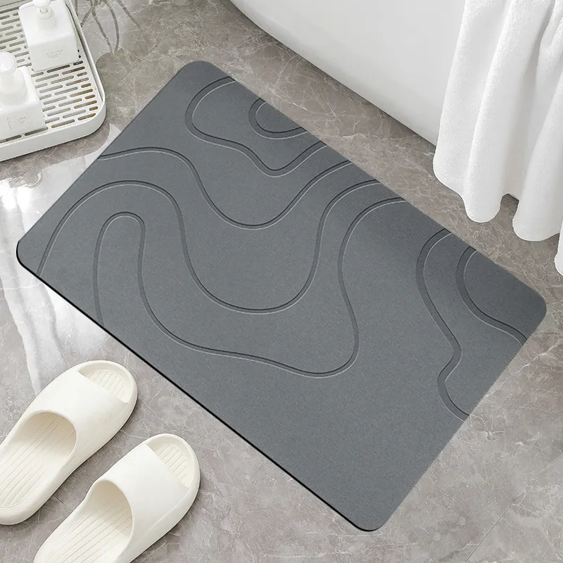 Modern Diatomaceous Earth Bath Mat Absorbent Quick Drying Non Slip Floor Mat Streamlined Embossed Bathroom Rug