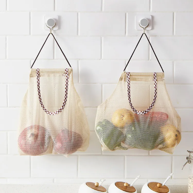 Küche Hängende Netz Aufbewahrungstasche Frucht Gemüse Organizer Atmungsaktiver Halter Für Knoblauch Ingwer Zwiebel