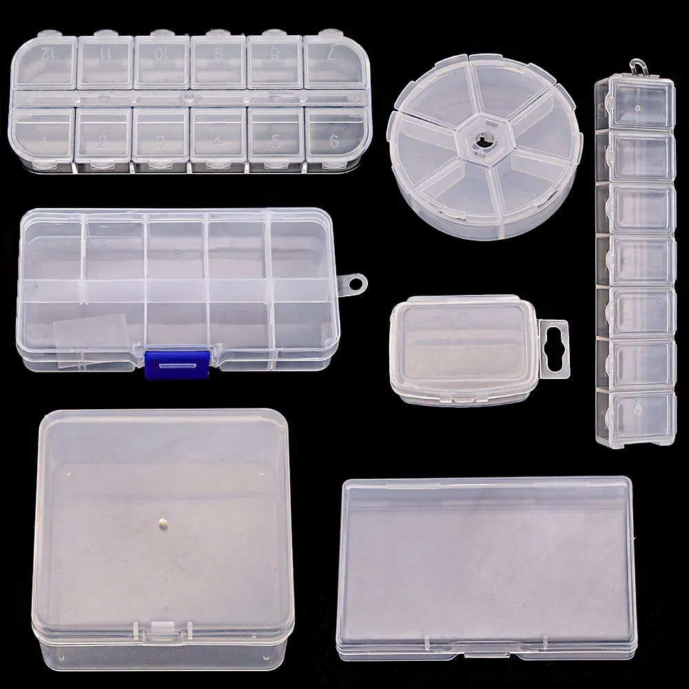 Boîte de Rangement en Plastique Transparent Multi-Grilles Organisateur Clair pour Bijoux Accessoires DIY Papeterie Quincaillerie PVC Avec Couvercle