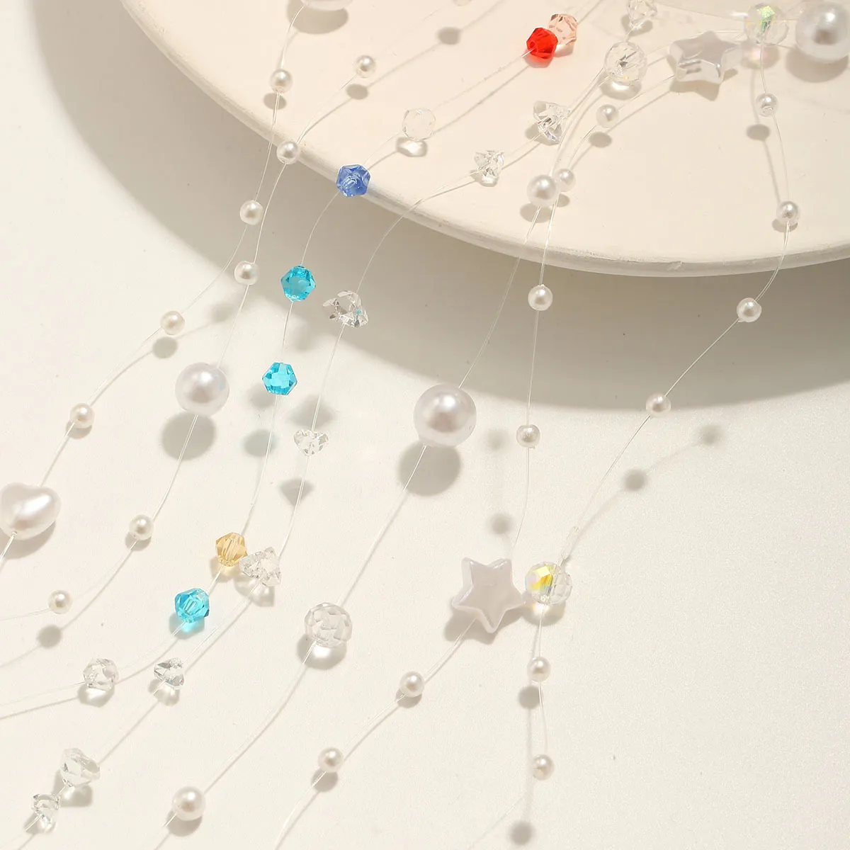 Chaîne Perlée en Acier Inoxydable pour la Fabrication de Bijoux DIY Strass Colorés Perle Artificielle Étoile Cœur Perles Matériaux