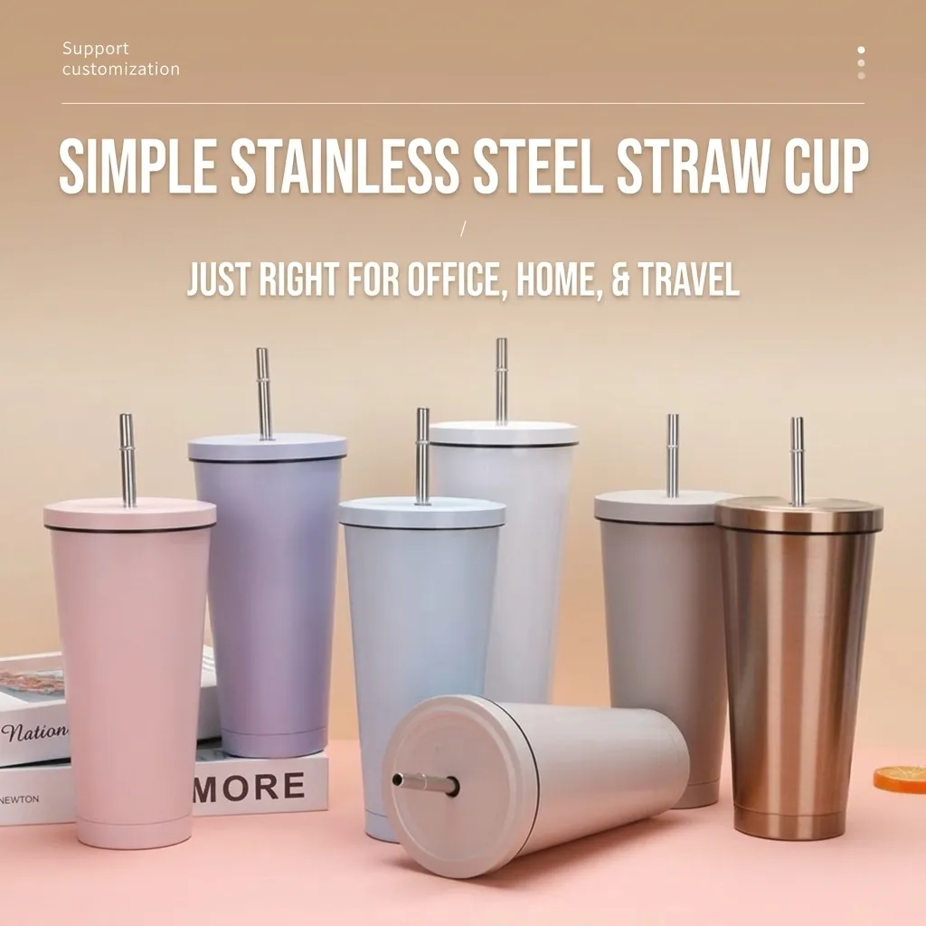 750ml Double Wall Vacuum Insulated Stainless Steel Coffee Mug With Metal Straw Large Capacity Car Tumbler For Hot Cold Drinks Gift