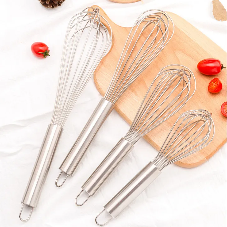 8 Inch Manual Stainless Steel Egg Whisk Kitchen Baking Tool Silver Metal Wire Hand Held Egg Beater Blender Kitchen Gadget