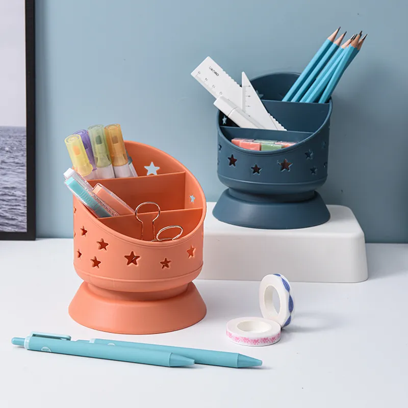 Porte-Stylo Étoile Creux Boîte de Rangement de Bureau en Plastique Organisateur Multi-Grille