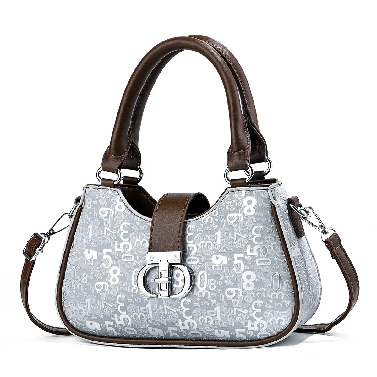 Women Luxury Designer Style PU Leather Top Handle Handbag Digital Print Versatile Casual Crossbody Bag Satchel