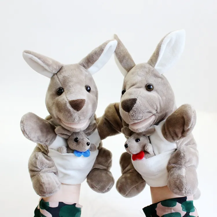 Süßes Mutter und Baby Känguru Handpuppe Plüschtier Weiche Gestopfte Tierpuppe Interaktives Geschichtenerzählen Spielzeug Für Kinder Geschenk