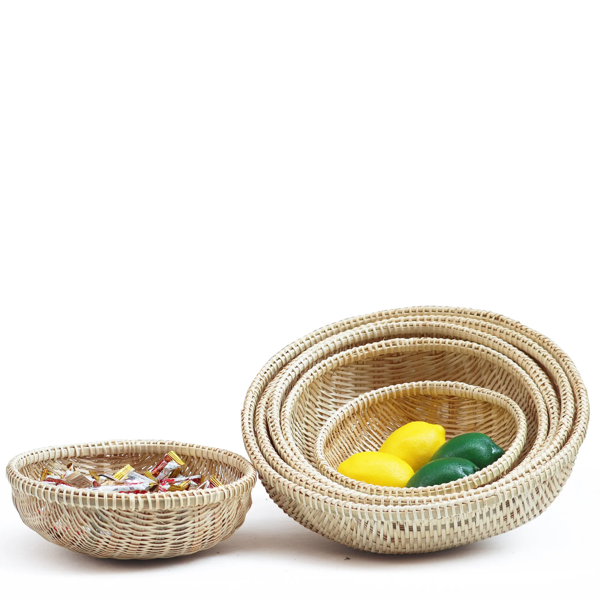 Tamiz Tejido de Bambú Natural Hecho a Mano Cesta de Almacenamiento Redonda Cesta de Fruta Doméstica Set de Colador de Lavado de Verduras