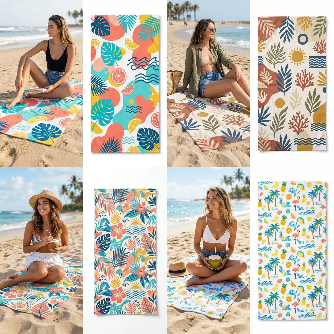Quick Drying Beach Towel Microfiber Absorbent Lightweight Tropical Plant Fruit Print Bath Towel For Swimming Gym