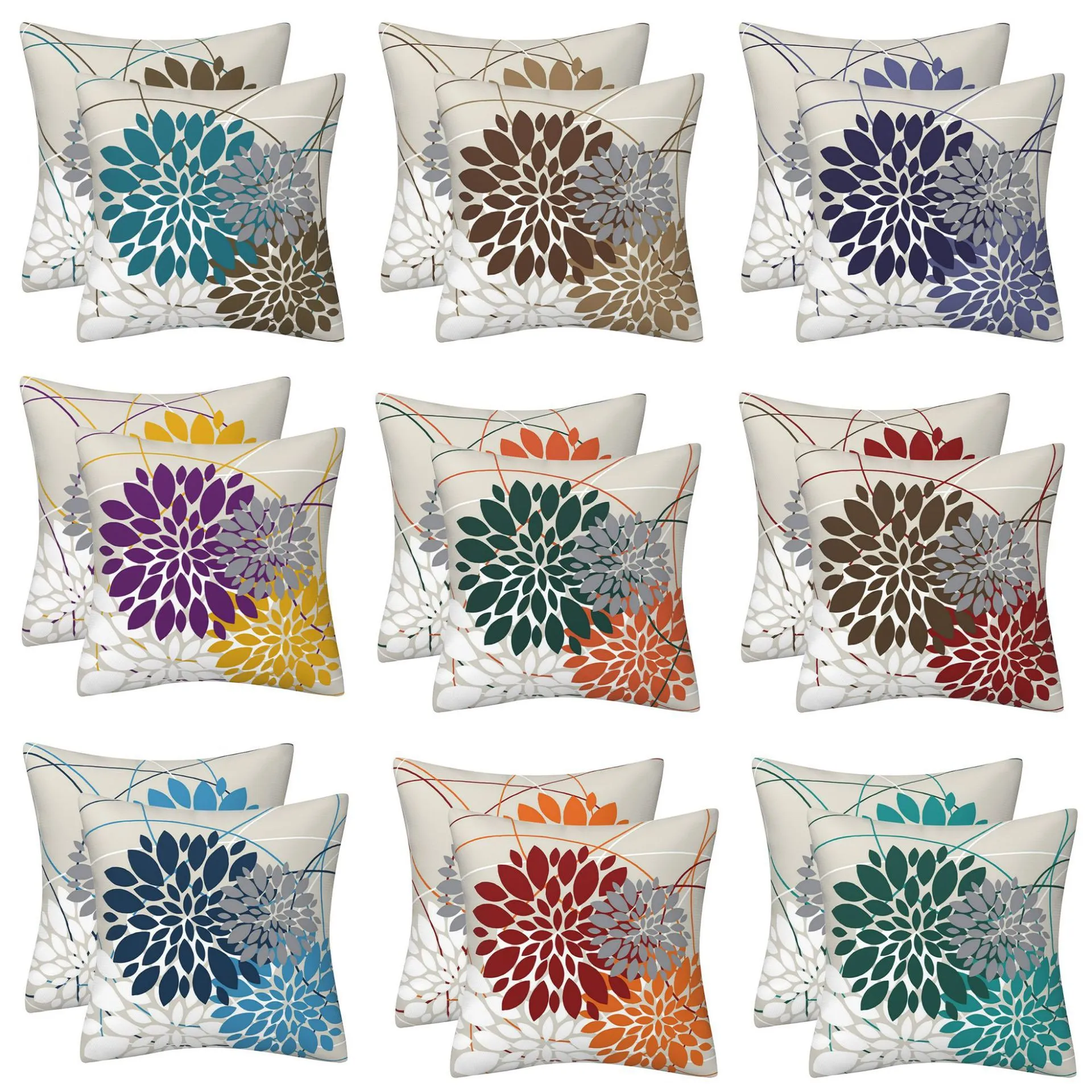 Linen Geometric Floral Throw Pillow Cover Modern Abstract Plant Print Cushion Case For Sofa Living Room Home Decor