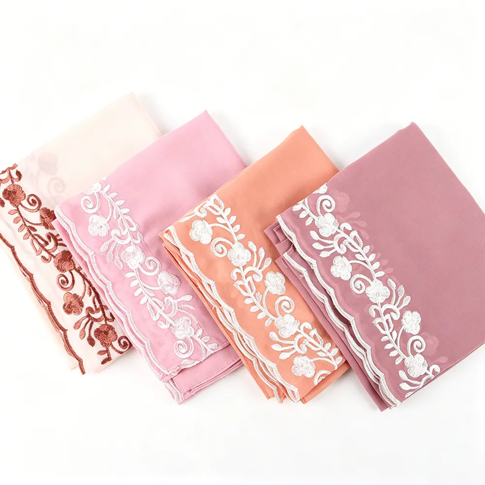 Womens Chiffon Long Scarf Elegant Floral Embroidery Shawl Breathable Sun Protection Wrap Female Fashion Accessory