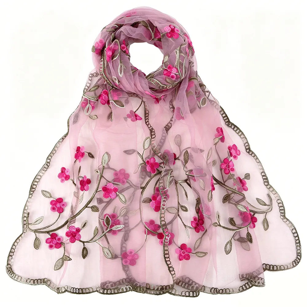 Womens Lightweight Breathable Floral Embroidered Scarf Fashion Long Shawl Wrap Versatile Headscarf