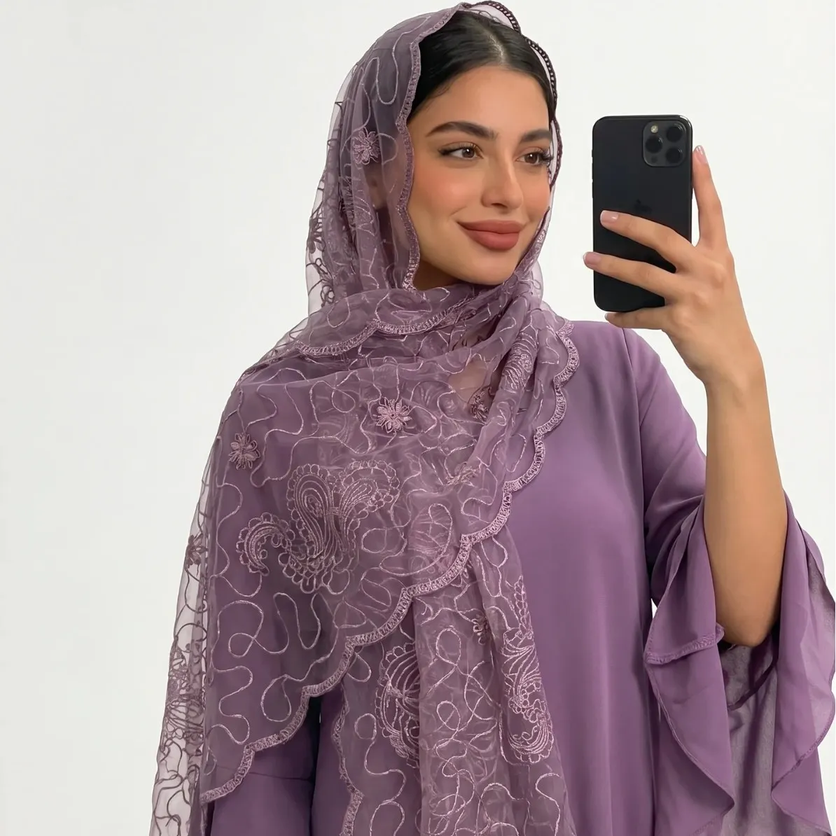 Women Scarf Lightweight Floral Embroidered Sun Protection Shawl Soft Breathable Long Headscarf For Daily Travel