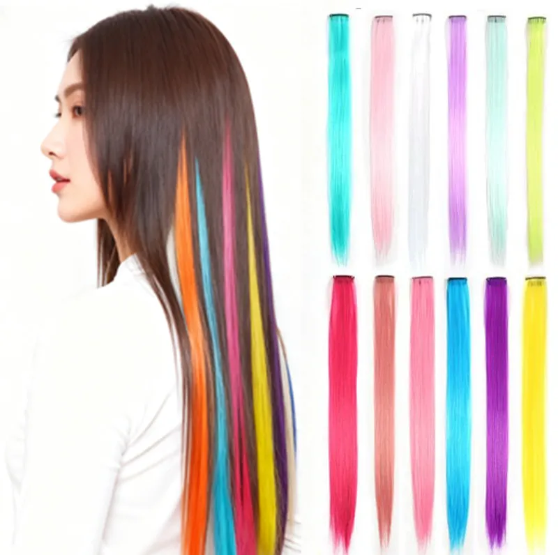 Extension per Capelli Sintetici Clip Meches Colorate Posticcio Lisso Estensione Multicolore Per Styling Donna