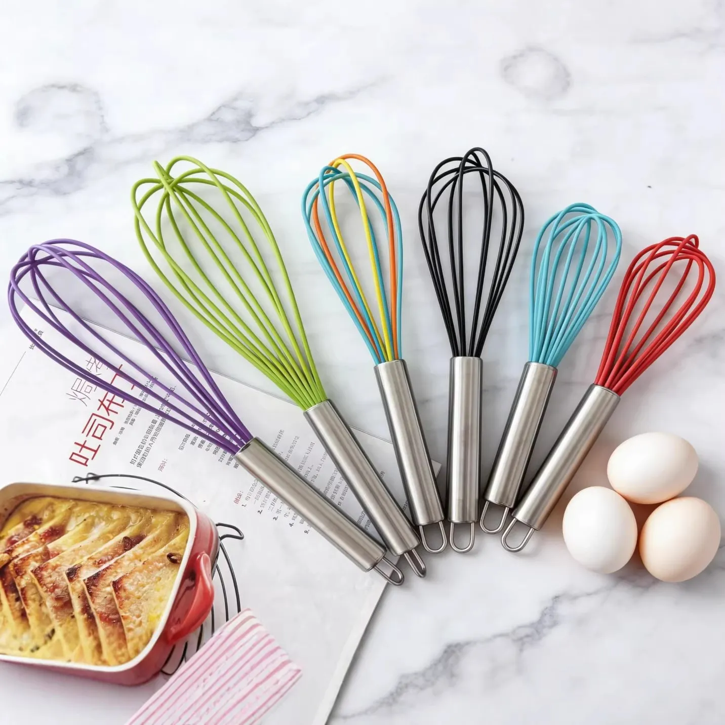 Stainless Steel Handle Silicone Whisk Handheld Egg Beater Cream Mixer Baking Tool Kitchen Gadget For Cake Baking