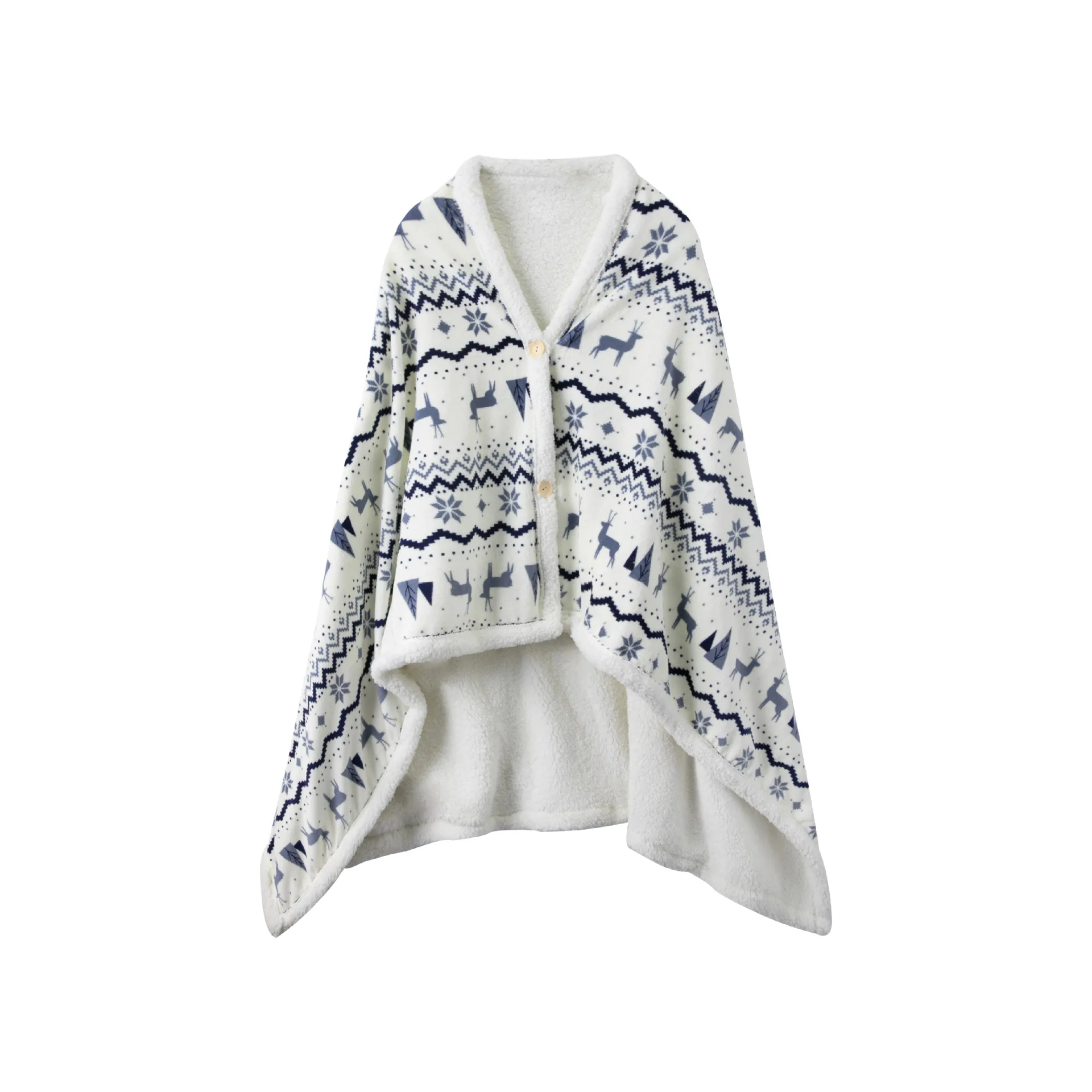 Paar Bedruckt Elch Fleece Tragbare Decke Bademantel Langer Winter Warm Schlafbekleidung Loungekleidung