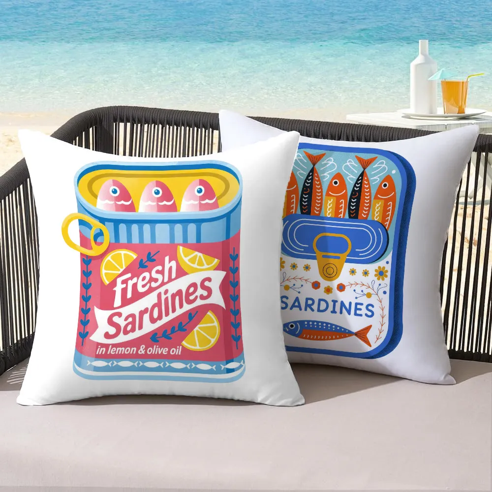 Cartoon Dopamin Sardinenbüchse Druck Kissenbezug Bunter Retro Essen Muster Dekorativer Kissenhülle Für Sofa Couch Wohnzimmer Heimdekor