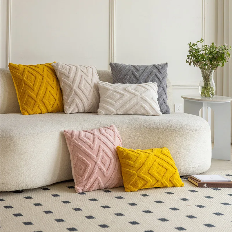 Housse de Coussin Décorative Motif Losange Géométrique Couleur Unie Minimaliste Moderne Canapé Maison Salon Chambre Décoration