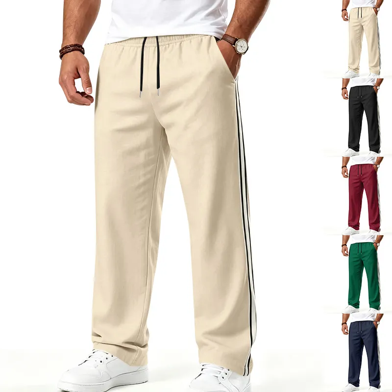 Pantalon de Jogging Sport Décontracté Homme Coupe Ample Jambe Droite Avec Cordon et Bandes Latérales Contrastées