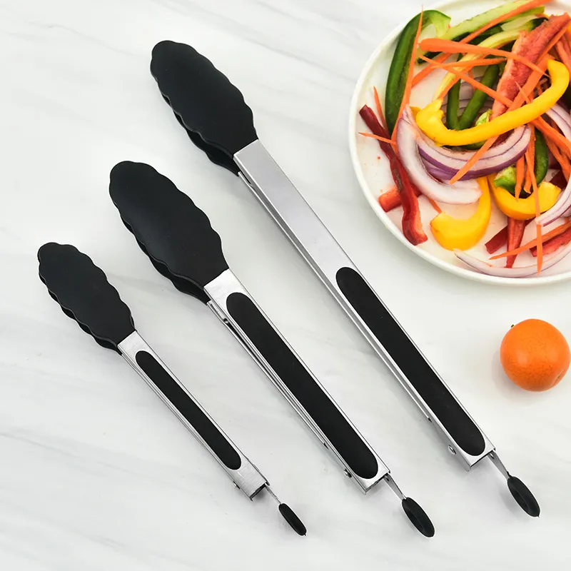 Edelstahl Küche Lebensmittelzange BBQ Buffet Kochen Brot Zange Silikonkopf Antirutsch Griff Restaurant Steak Clip
