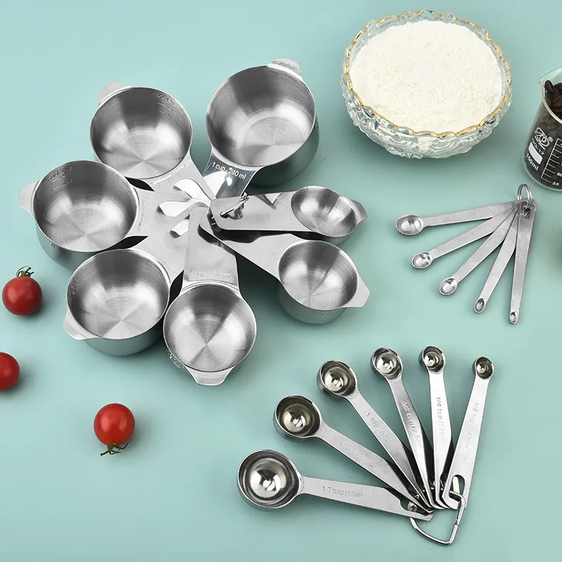 Stainless Steel Measuring Cups And Spoons Kitchen Baking Cookware Tool With Clear Scale Measurement Gadgets