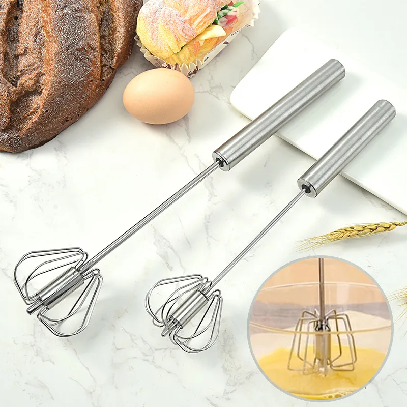 Batidor Semiautomático de Acero Inoxidable Portátil Manual Prensa Rotativa Cocina Batidor de Huevos Herramienta de Repostería Mezclador