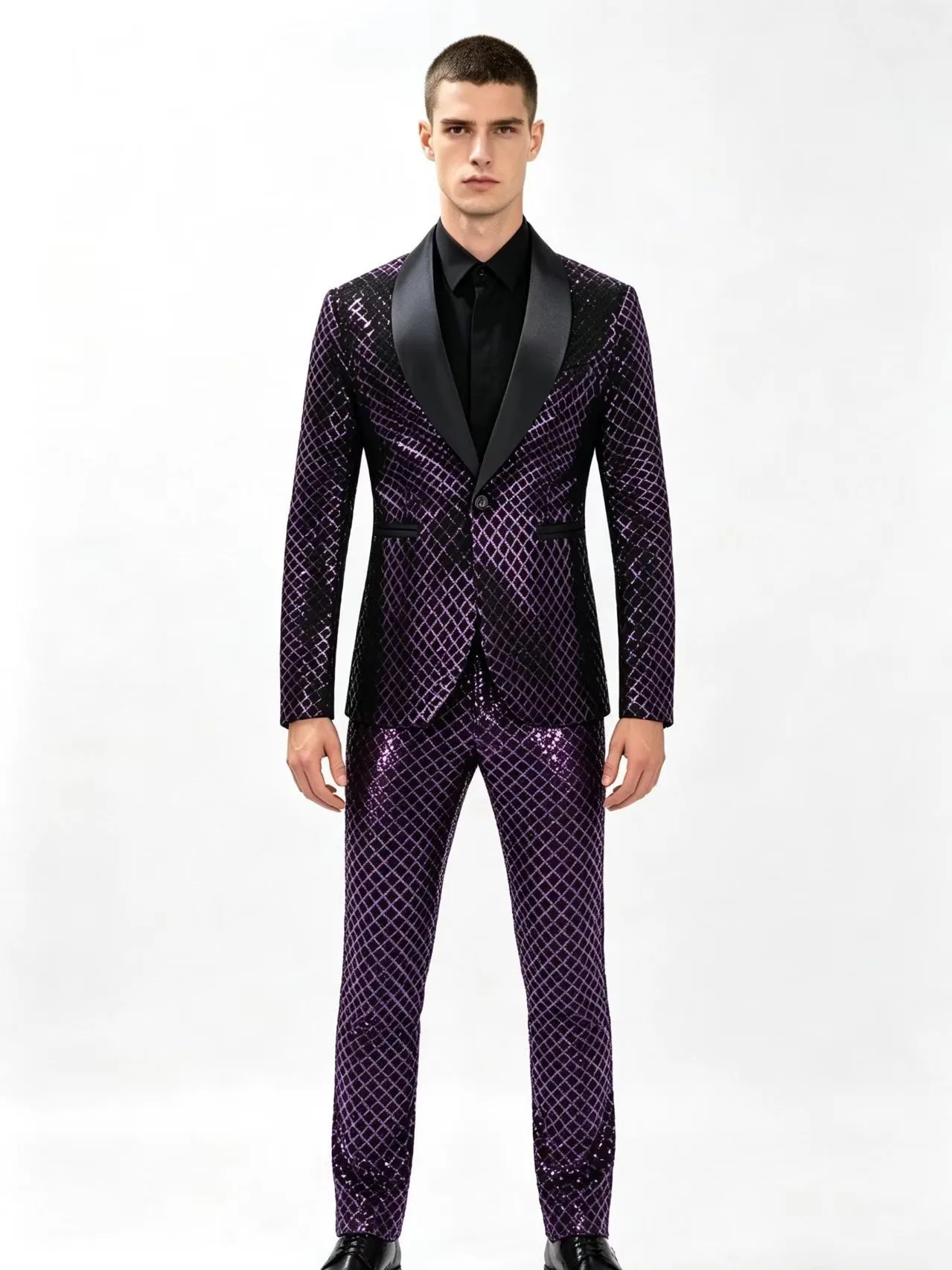 Herren Pailletten Anzug Set Slim Fit Schalkragen Ein Knopf Blazer Und Hose Für Nachtclub Party Hosting Bühnenauftritt