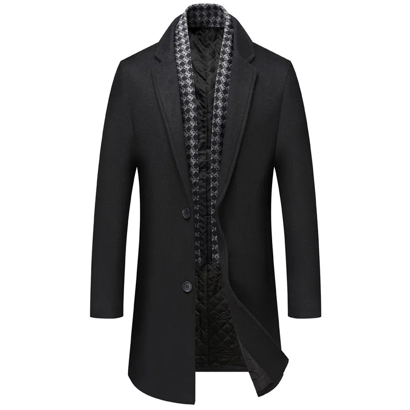 Men's British Wool Blend Trench Coat Winter Thickened Mid-Length Overcoat With Scarf Collar Business Casual Outerwear